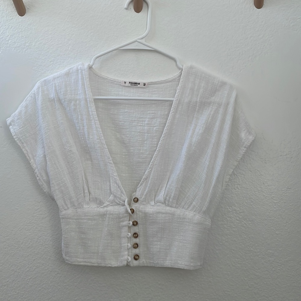 White linen crop top button down